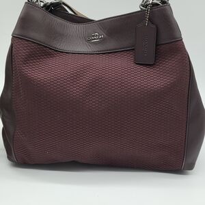 Coach Burgundy Legacy Lexy Shoulder Purse Oxblood Maroon Weave Tote Bag Like NEW